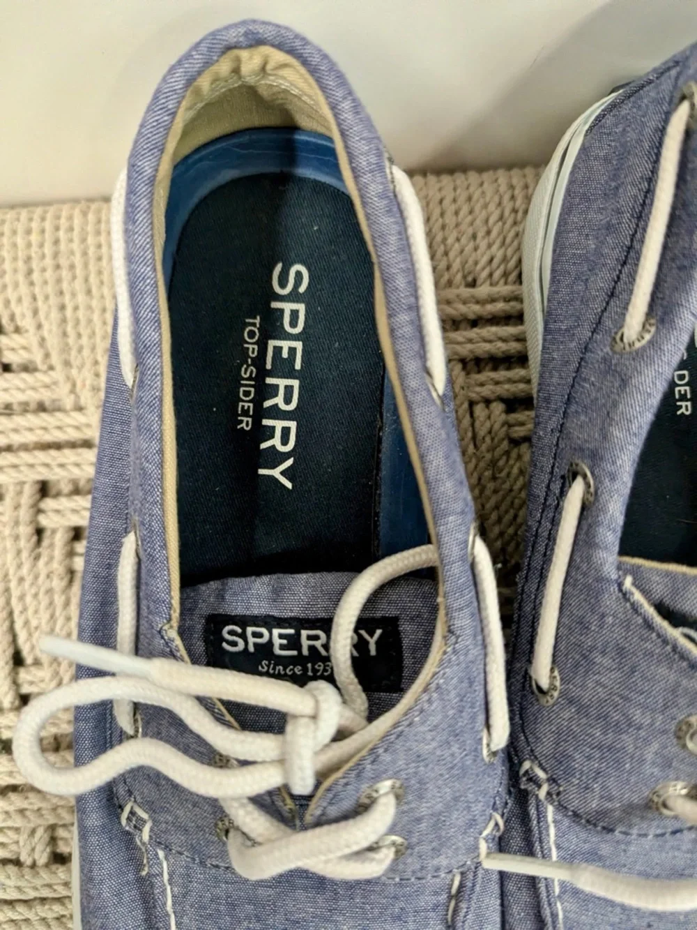 Sperry Top-Sider Blue 2 Eye Chambray Canvas Boat Shoes Mens Size 10 Lace Up